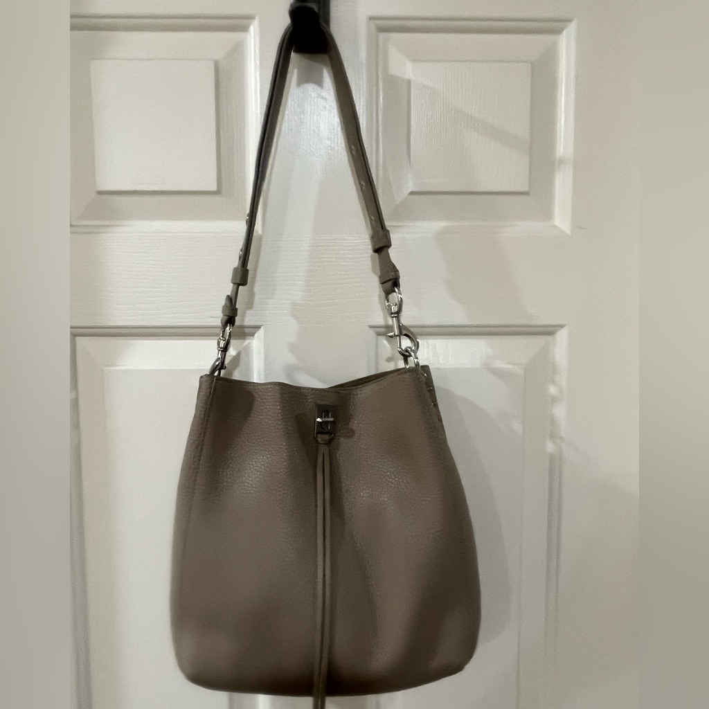 Rebecca Minkoff Darren Leather Silver Studded Shoulder Bag W/ Back Pocket -Beige